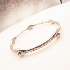 MODERN HAND WROUGHT SILVERY W/ 5 LARGE CRYSTALS BANGLE BRACELET #2 25